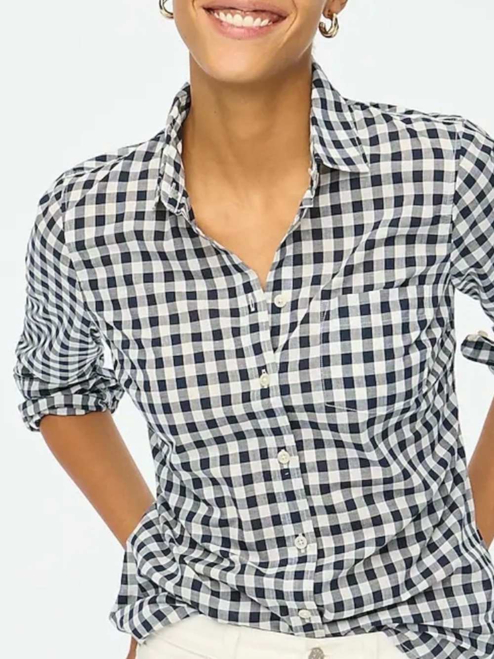 J. Crew Navy and White Gingham Button-Down Shirt